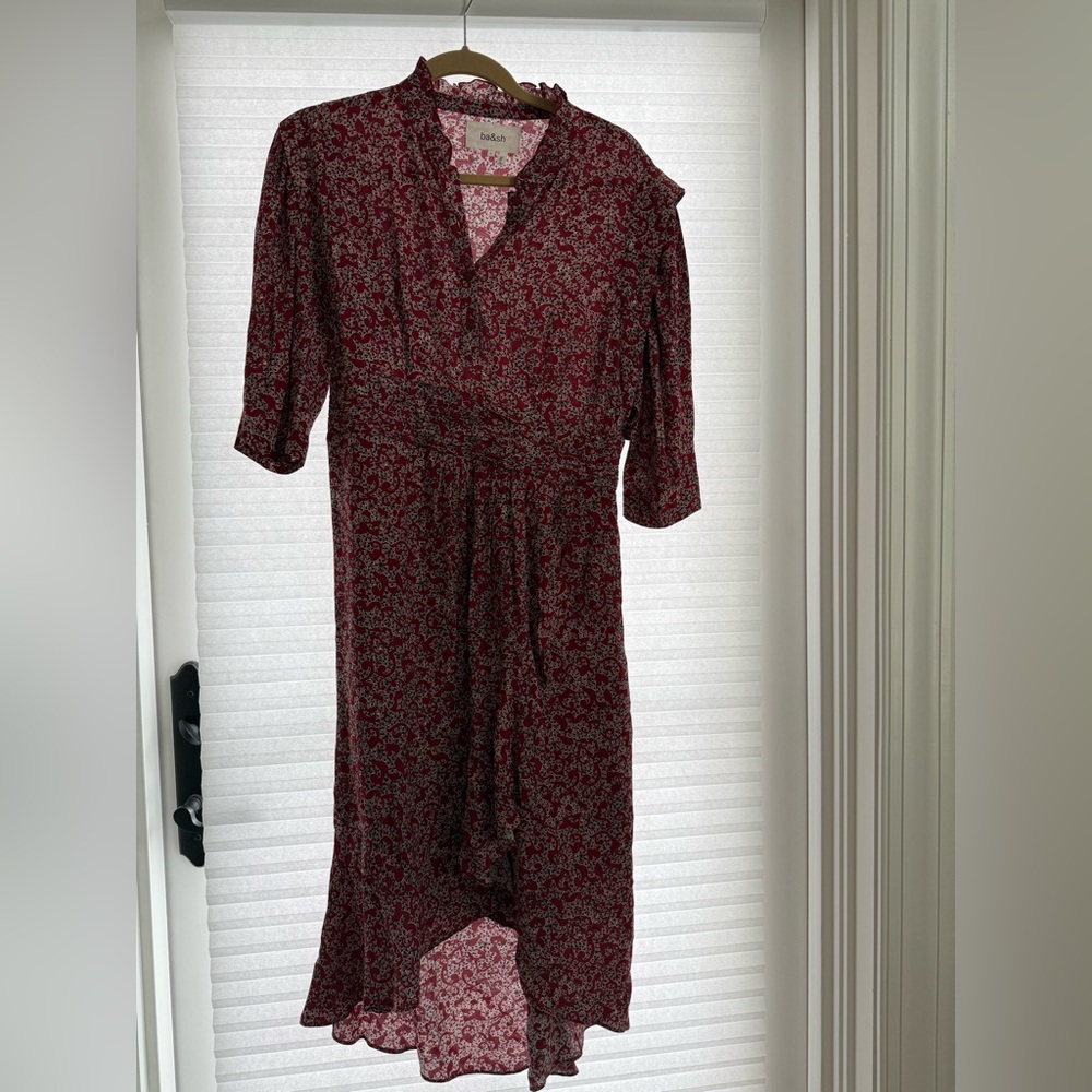 Ba&sh smocked red floral midi